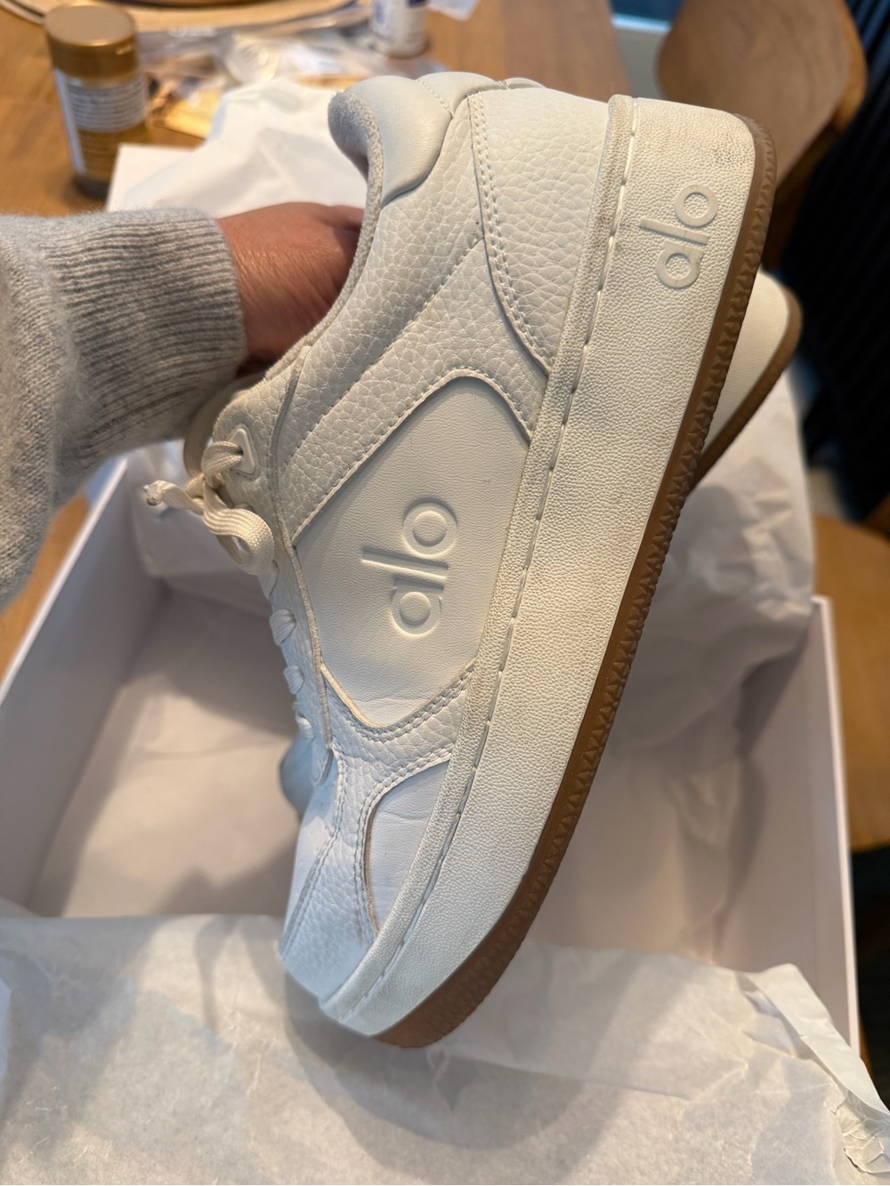 ALO Yoga Natural White Sneakers with Gum Sole - Picture 5 of 7